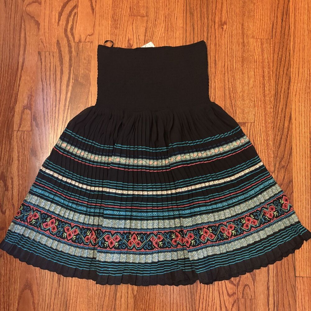 FREE PEOPLE NWT Black Comb Strapless Smocked Boho Dress - Size M